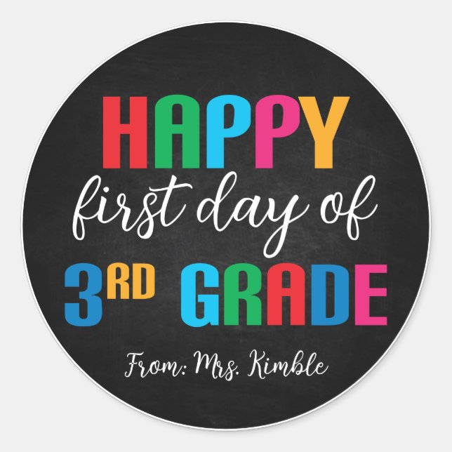 Colourful Chalkboard 3rd Grade School Sticker (Front)