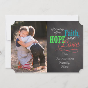 Colourful Chalkboard Faith, Hope and Love Photo Holiday Card