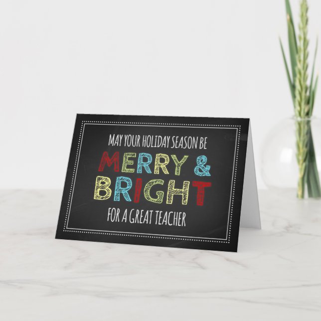 Colourful Chalkboard Teacher Merry Christmas Card (Front)