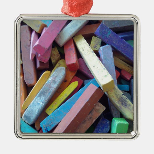 colourful chalks grouped together metal ornament (Front)
