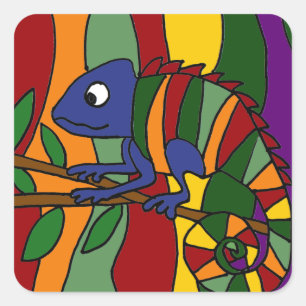 Colourful Chameleon Abstract Square Sticker