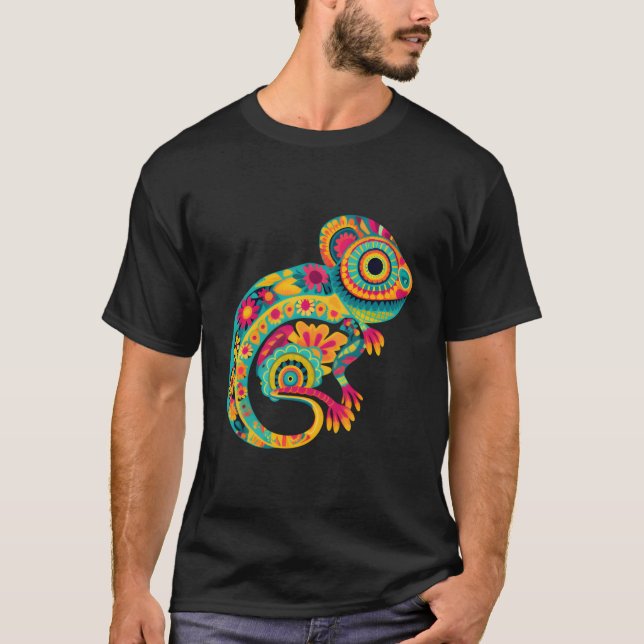 Colourful Chameleon Design Mexico Lover T-Shirt (Front)