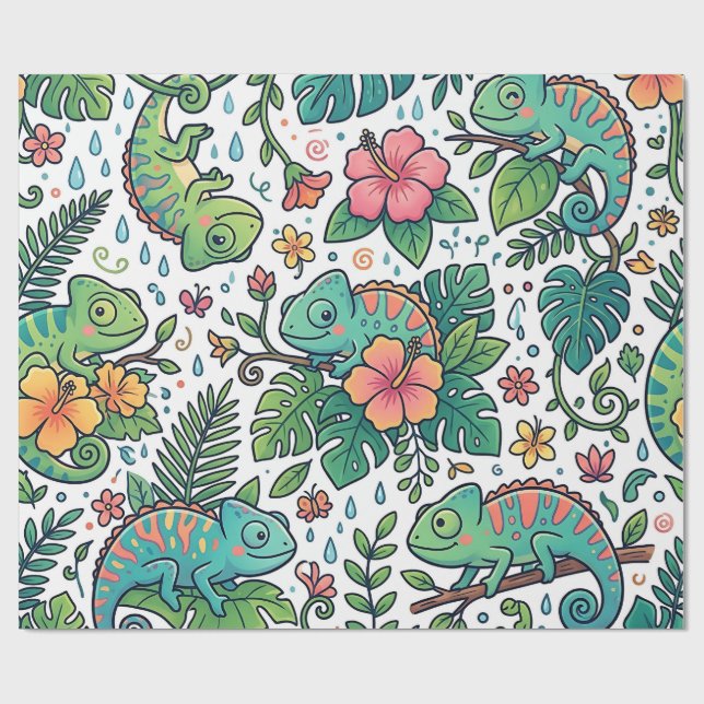 Colourful Chameleon Lizard Wrapping Paper (Flat)