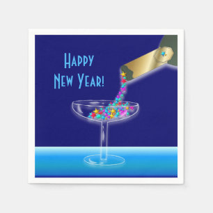Colourful Champagne Stars New Year's Eve Party Napkin