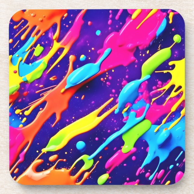 Colourful Chaos in Abstract Splatter Coaster (Front)