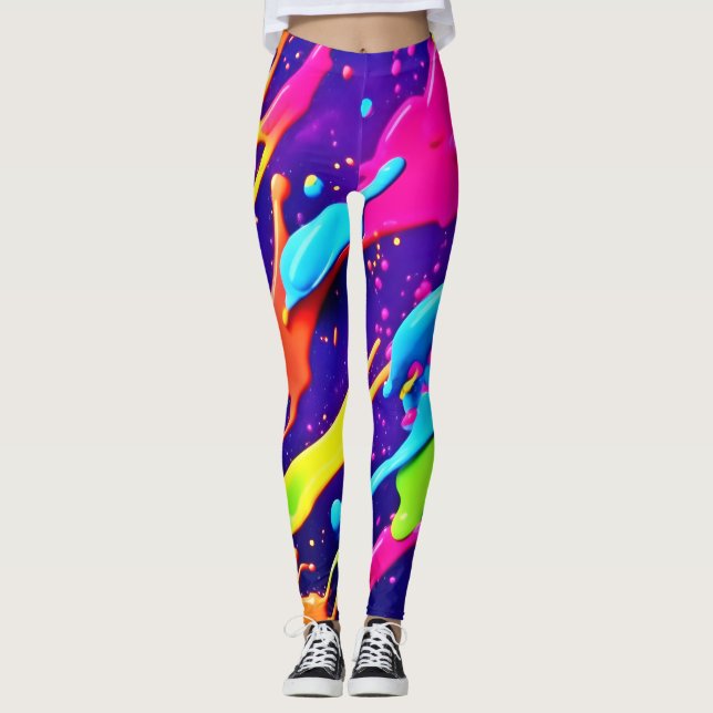 Colourful Chaos in Abstract Splatter Leggings (Front)