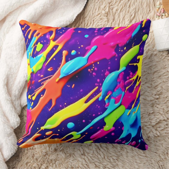 Colourful Chaos in Abstract Splatter Throw Pillow (Blanket)