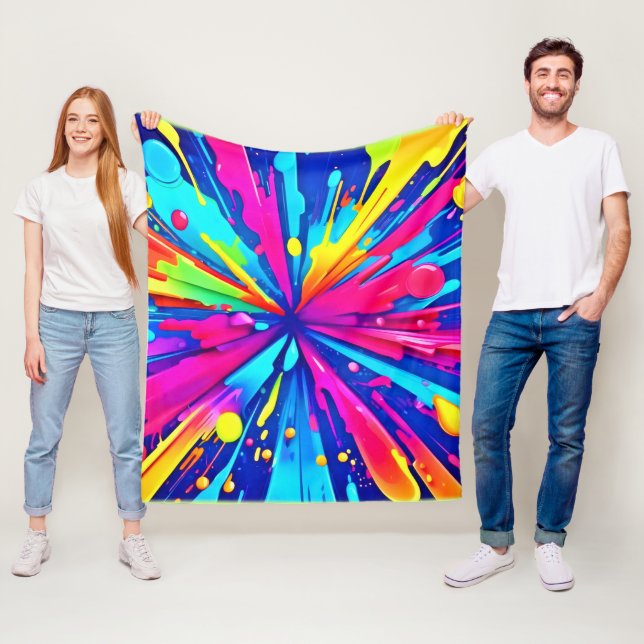Colourful Chaos: Paint Splatter Abstract Art Fleece Blanket (In Situ)