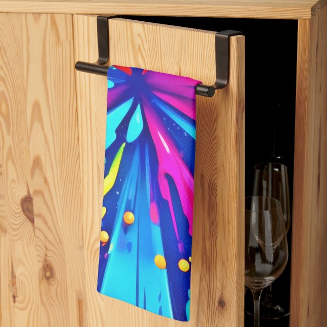 Colourful Chaos: Paint Splatter Abstract Art Kitchen Towel (Thirds Fold)