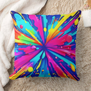Colourful Chaos: Paint Splatter Abstract Art Throw Pillow