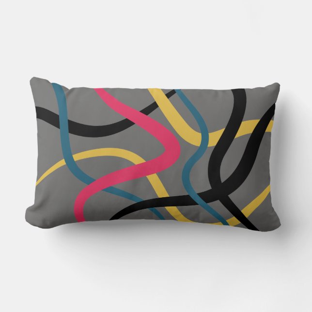 Colourful, chaotic, bold vibrant modern graphic ar lumbar pillow (Front)