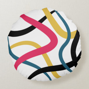 Colourful, chaotic, bold vibrant modern graphic ar round pillow