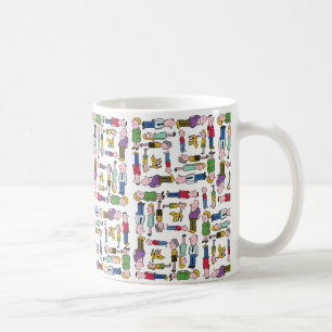 Colourful characters patterned coffee mug