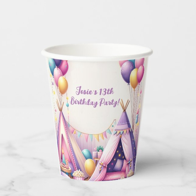 Colourful Charming Teepee Birthday Sleepover Party Paper Cups (Front)