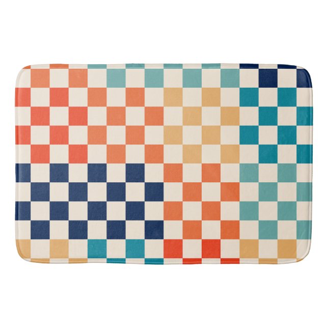 Colourful Check Chequered Chequerboard Pattern Bath Mat (Front)