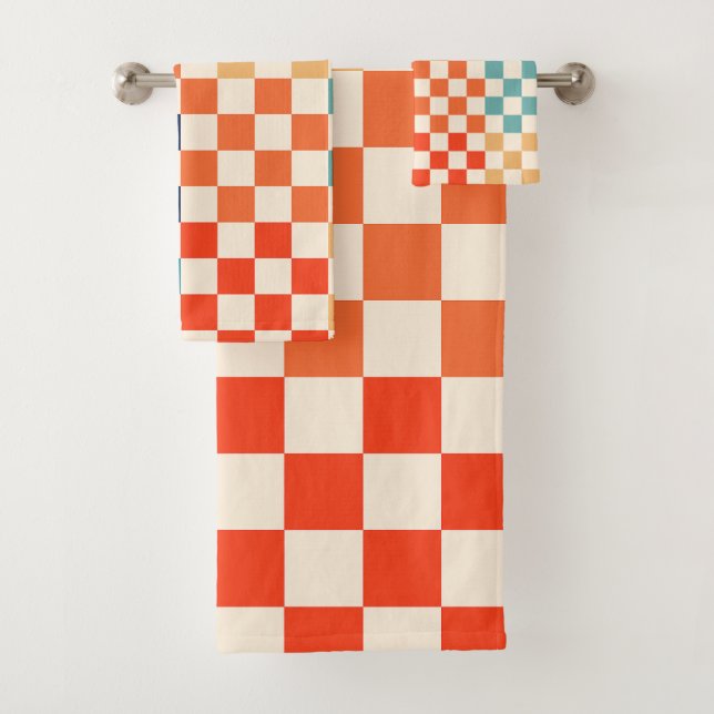 Colourful Check Chequered Chequerboard Pattern Bath Towel Set (Insitu)