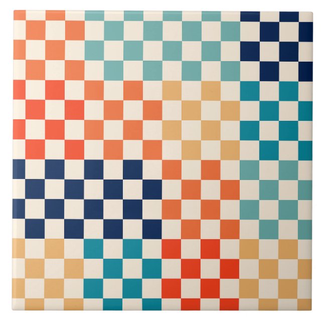 Colourful Check Chequered Chequerboard Pattern Tile (Front)