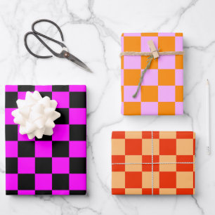 Colourful Check Chequered Chequerboard Pattern Wrapping Paper Sheet