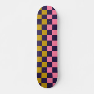 Colourful Checked Pattern Retro Modern Aesthetic S Skateboard