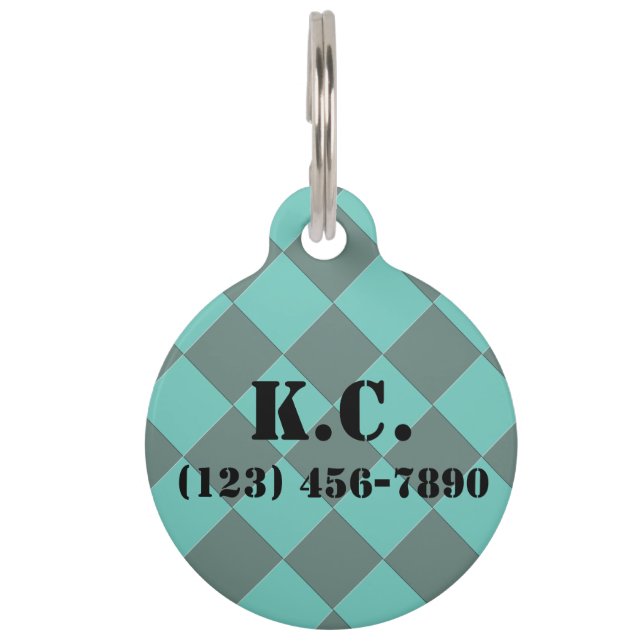 Colourful Checkers - Aqua Mint Pet Tag (Front)