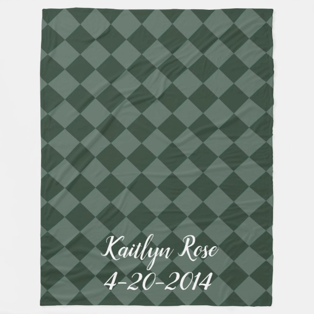 Colourful Checkers - Forest Green Fleece Blanket (Front)