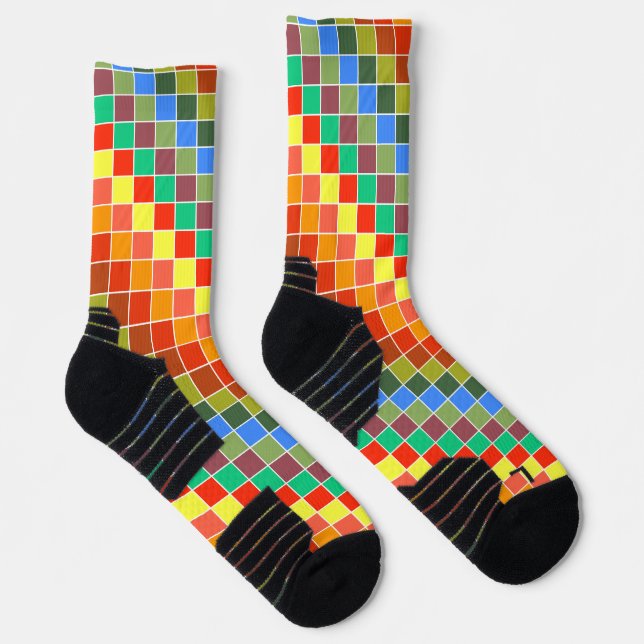 Colourful Checks Orange Red Spotted Newt Inspo Socks (Right)