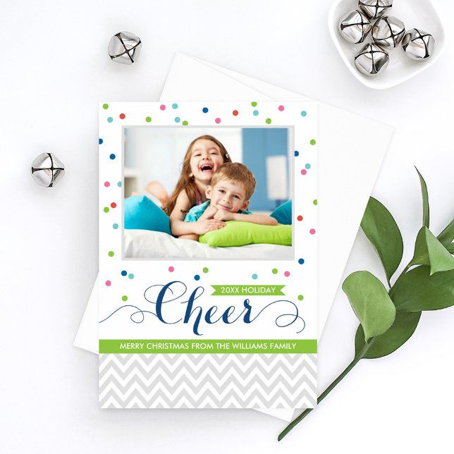 Colourful Cheer Confetti Photo Holiday Card (Creator Uploaded)
