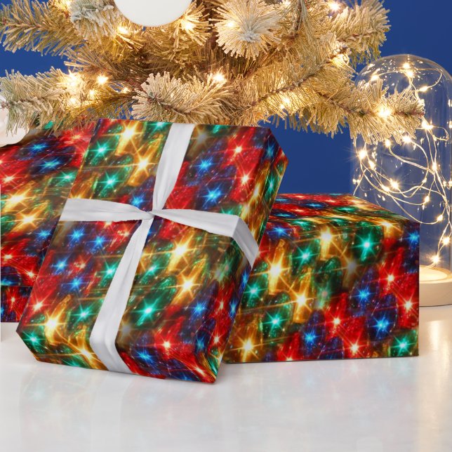 Colourful Cheerful Christmas Lights Wrapping Paper (Holidays)