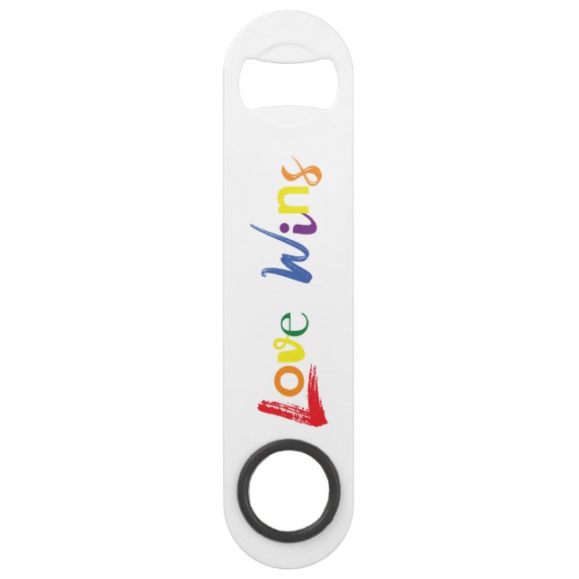 Colourful, cheerful, creative design of Love Wins Bar Key (Front)