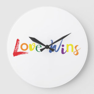 Colourful, cheerful, creative design of Love Wins Large Clock