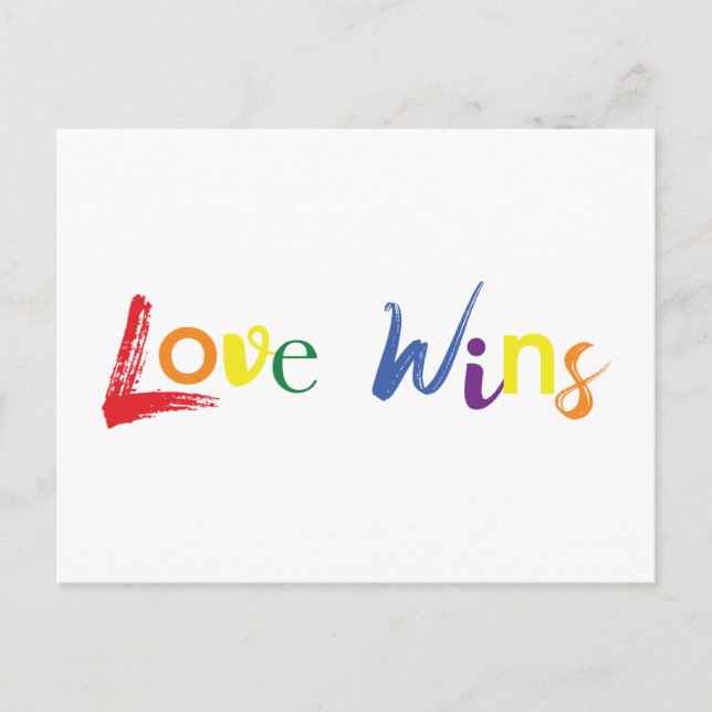 Colourful, cheerful, creative design of Love Wins Postcard (Front)