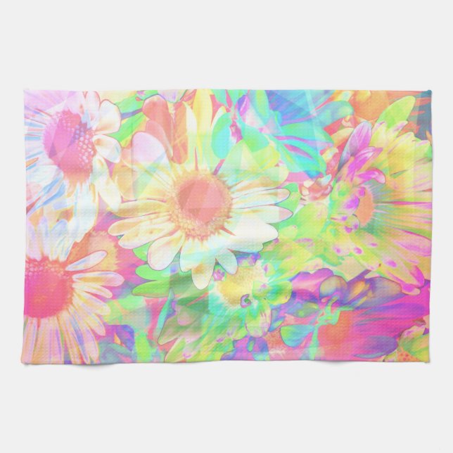 Colourful Cheerful Flowers Artsy Abstract Floral  Kitchen Towel (Horizontal)