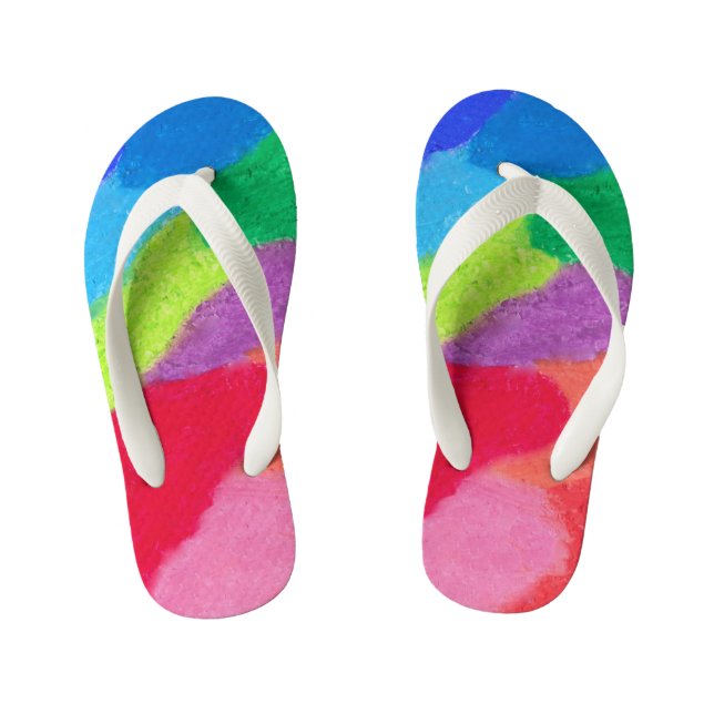 Colourful cheerful fun crayon design kid's flip flops (Footbed)