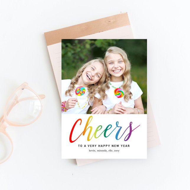 Colourful Cheers New Year Holiday Photo Card (Creator Uploaded)