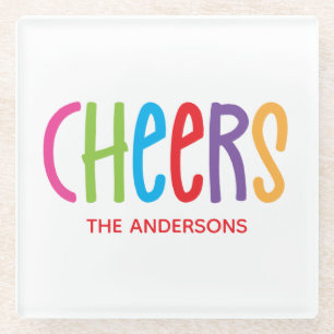 Colourful Cheers Personalized Glass Coasters