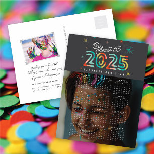 Colourful Cheers to 2025 Calendar New Year Photo Holiday Postcard