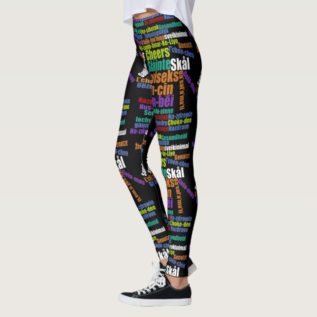 Colourful Cheers Toast in Many Languages Word Clou Leggings (Left)