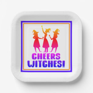 Colourful Cheers Witches Funny Halloween Party Paper Plate