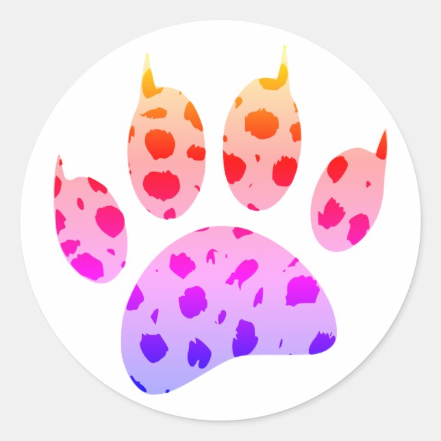 Colourful Cheetah Paw Print Classic Round Sticker (Front)