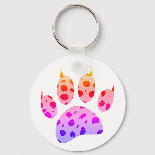 Colourful Cheetah Paw Print Keychain (Front)