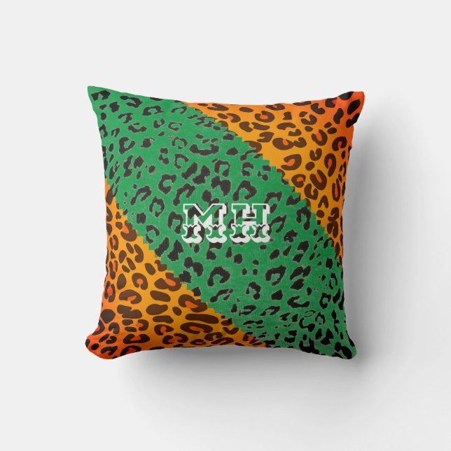 Colourful Cheetah Print Pattern Girly Monogram  Throw Pillow (Front)