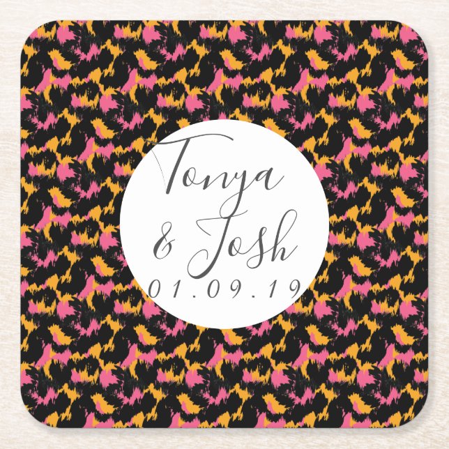 Colourful Cheetah Print Pattern Modern Wedding Square Paper Coaster (Front)