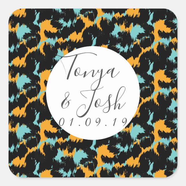 Colourful Cheetah Print Pattern Modern Wedding Square Sticker (Front)