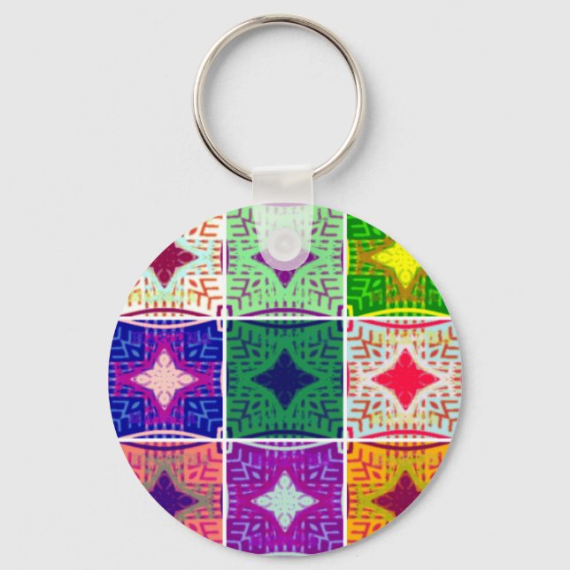 Colourful Chequerboard: A Starry Design Keychain (Front)