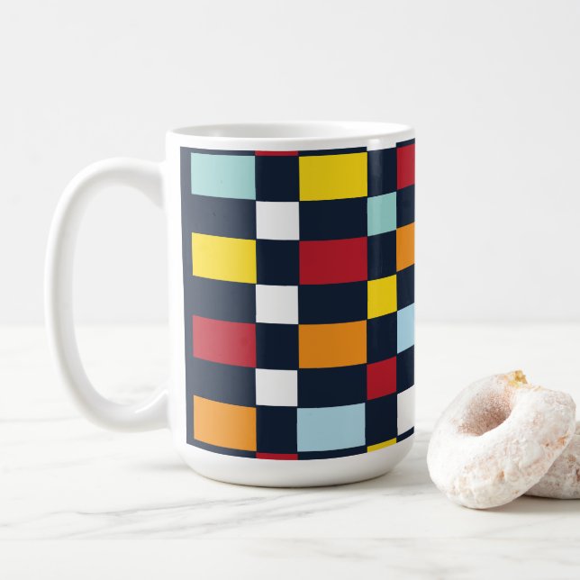 Colourful Chequerboard  Coffee Mug (With Donut)