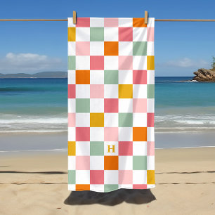 Colourful Chequerboard Monogram Beach Towel