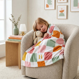 Colourful Chequerboard Monogram Fleece Blanket