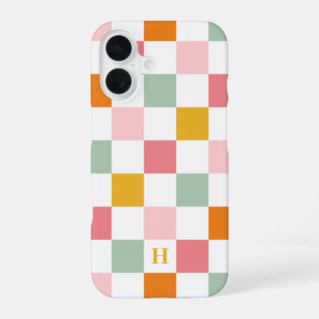 Colourful Chequerboard Monogram iPhone 16 Case (Back)