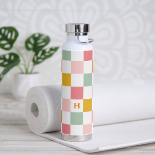 Colourful Chequerboard Monogram Water Bottle