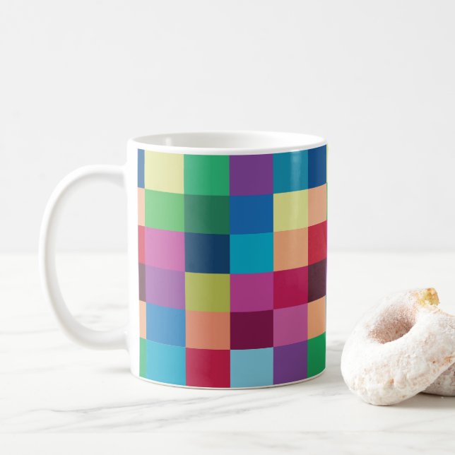 Colourful Chequerboard Pattern Coffee Mug (With Donut)